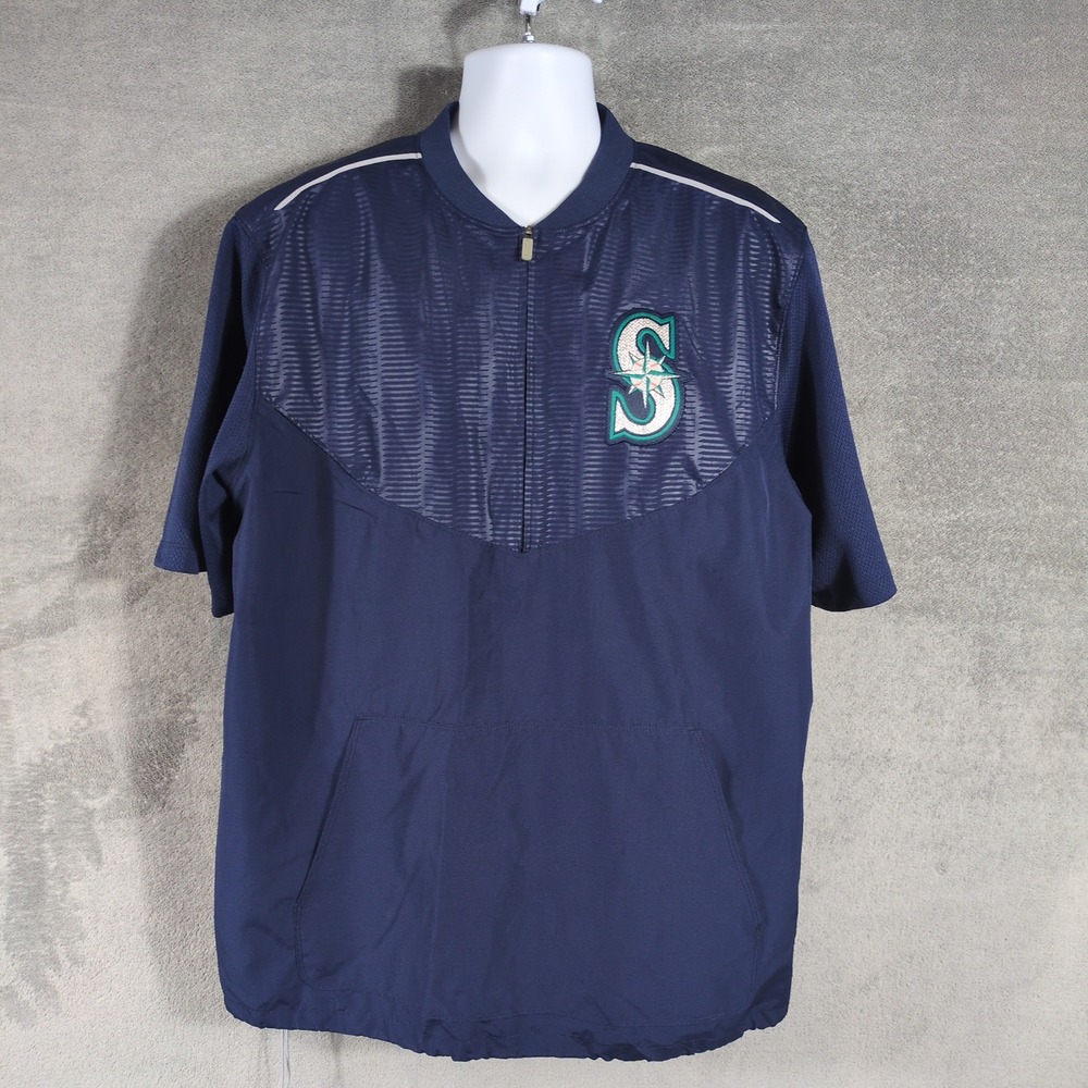 Majestic Seattle Mariners MLB Navy Blue L Quarter Zip Short Sleeve Cage Jacket
